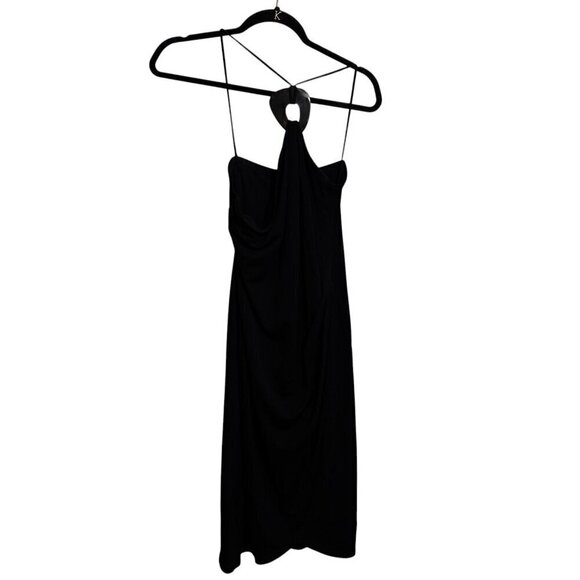 BCBGMaxAzria Dresses & Skirts - BCBGMaxAzria Black Halter Midi Dress – Size Large, Open Back with Ring Detail